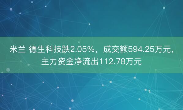 米兰 德生科技跌2.05%，成交额594.25万元，主力资金净流出112.78万元